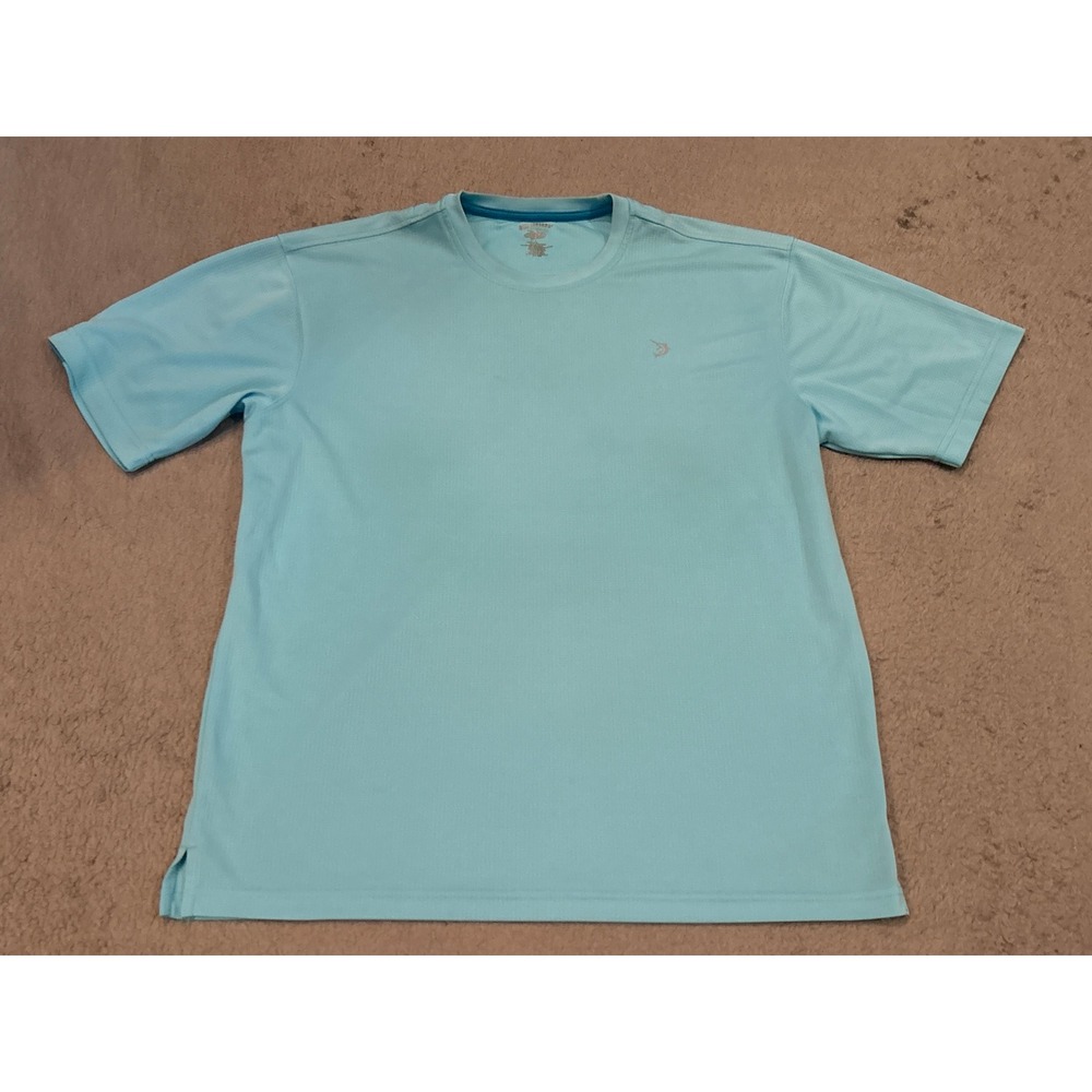 Reel Legends Mens Large Blue Short Sleeve Performance Fishing T-Shirt Aqua